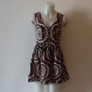 Womens Macys Brown Gray Black White Printed A-Line Dress Sz 6  *